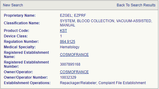 EZ Gel FDA Listing